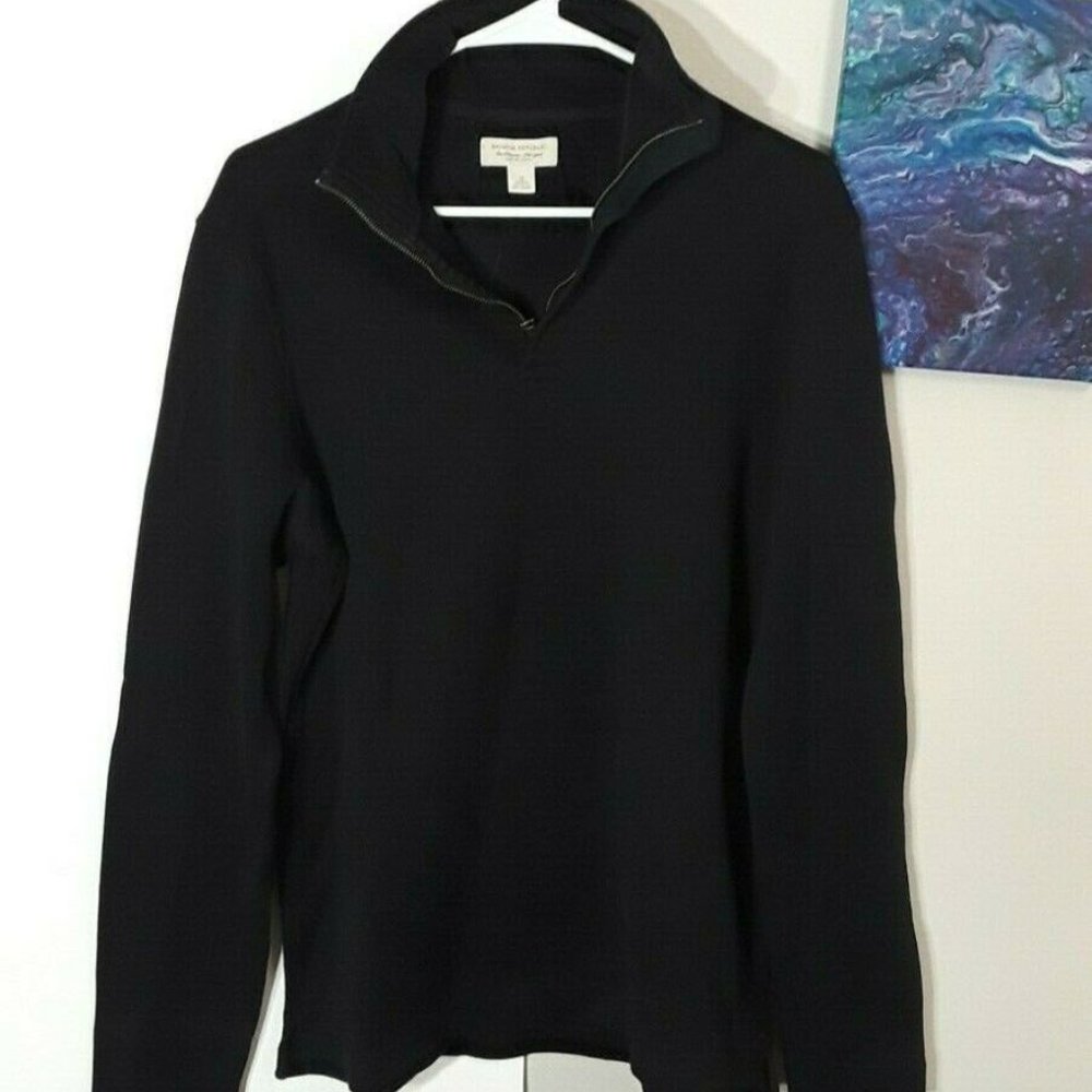 Banana Republic 1/4 Quarter Zip Black Sz M Sweater Long Sleeve 100% Cotton